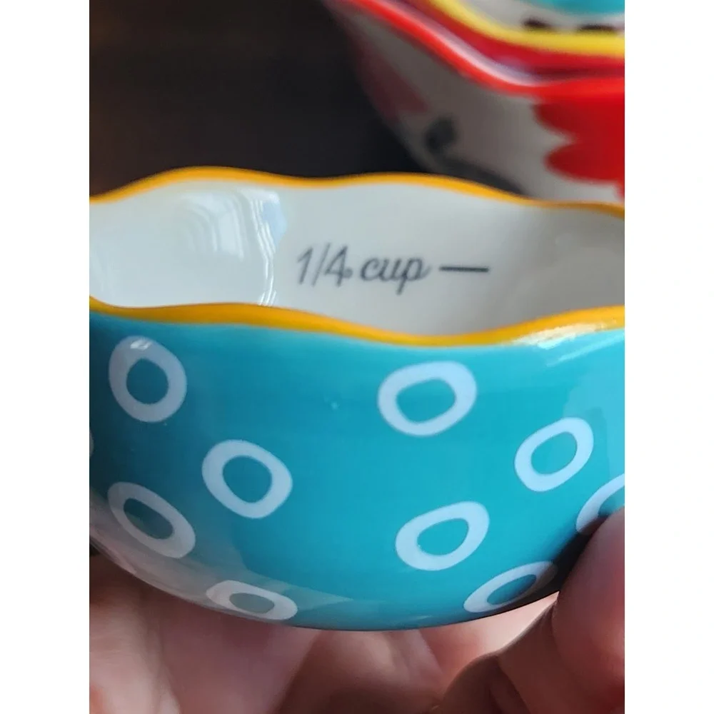 Set of 4 ceramic nesting measuring bowls Pioneer Woman Floral Colorful Scalloped